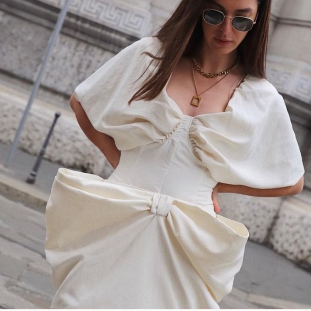 ZARA* Set 2 Piece Voluminous Bodysuit And Bow Skirt Cream Bloggers Favorite - Picture 11 of 15